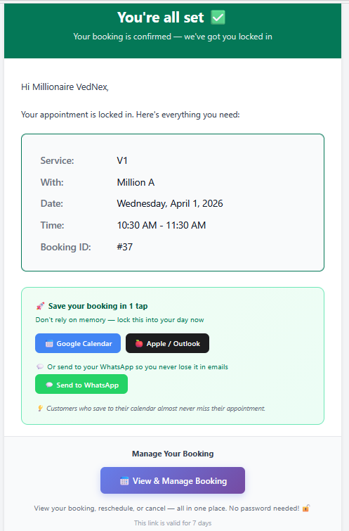 Booking confirmation email