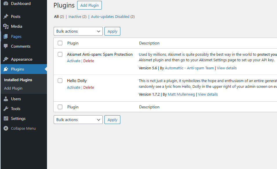 WordPress Plugins page