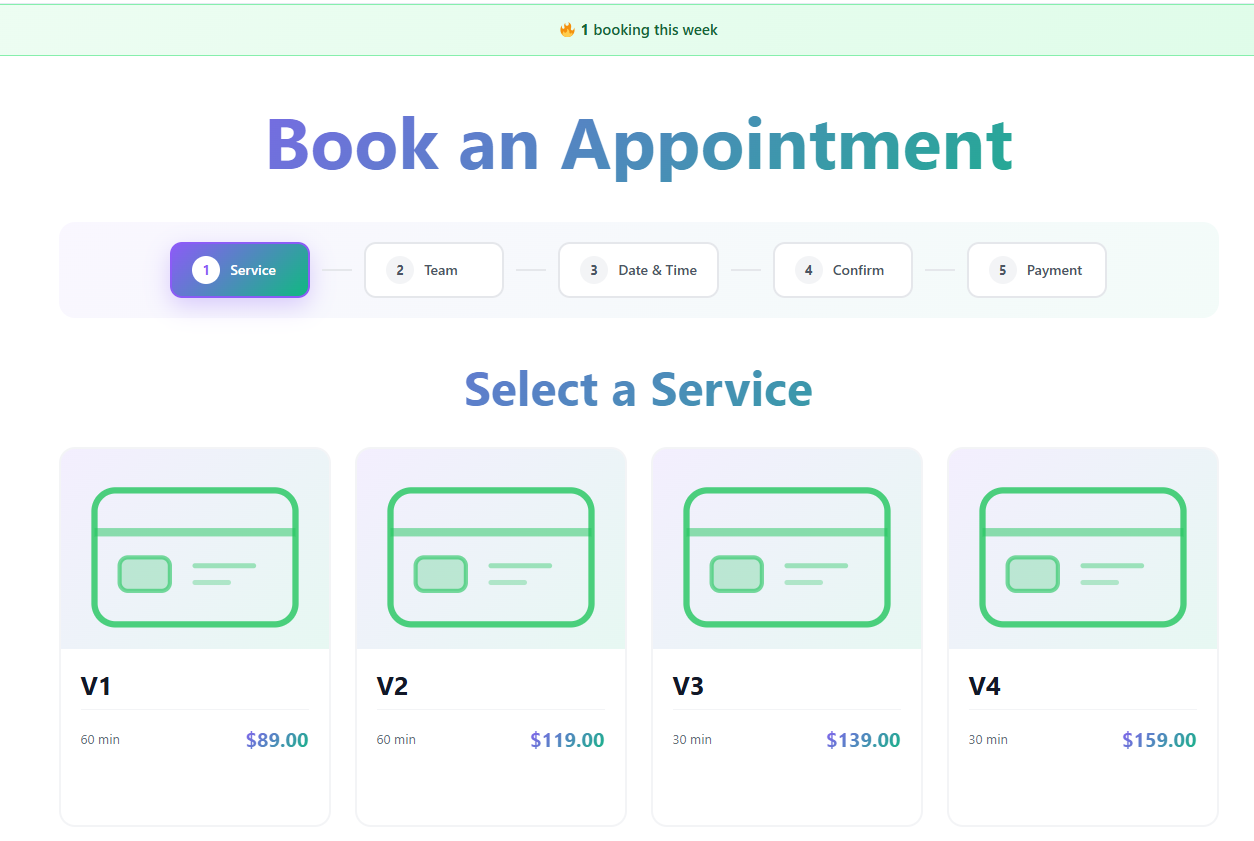 Booking step 1 — service selection