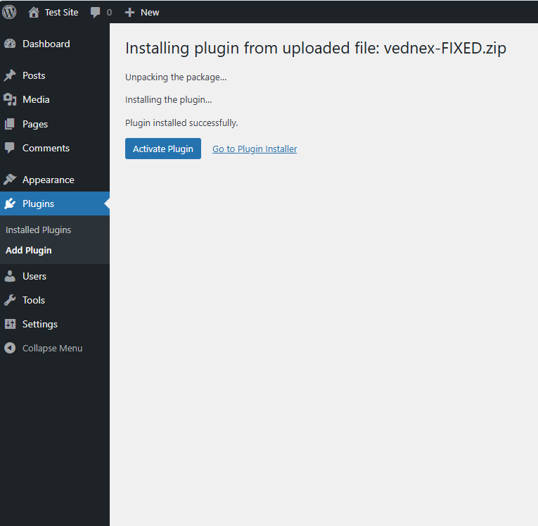Plugin installed successfully, activate button
