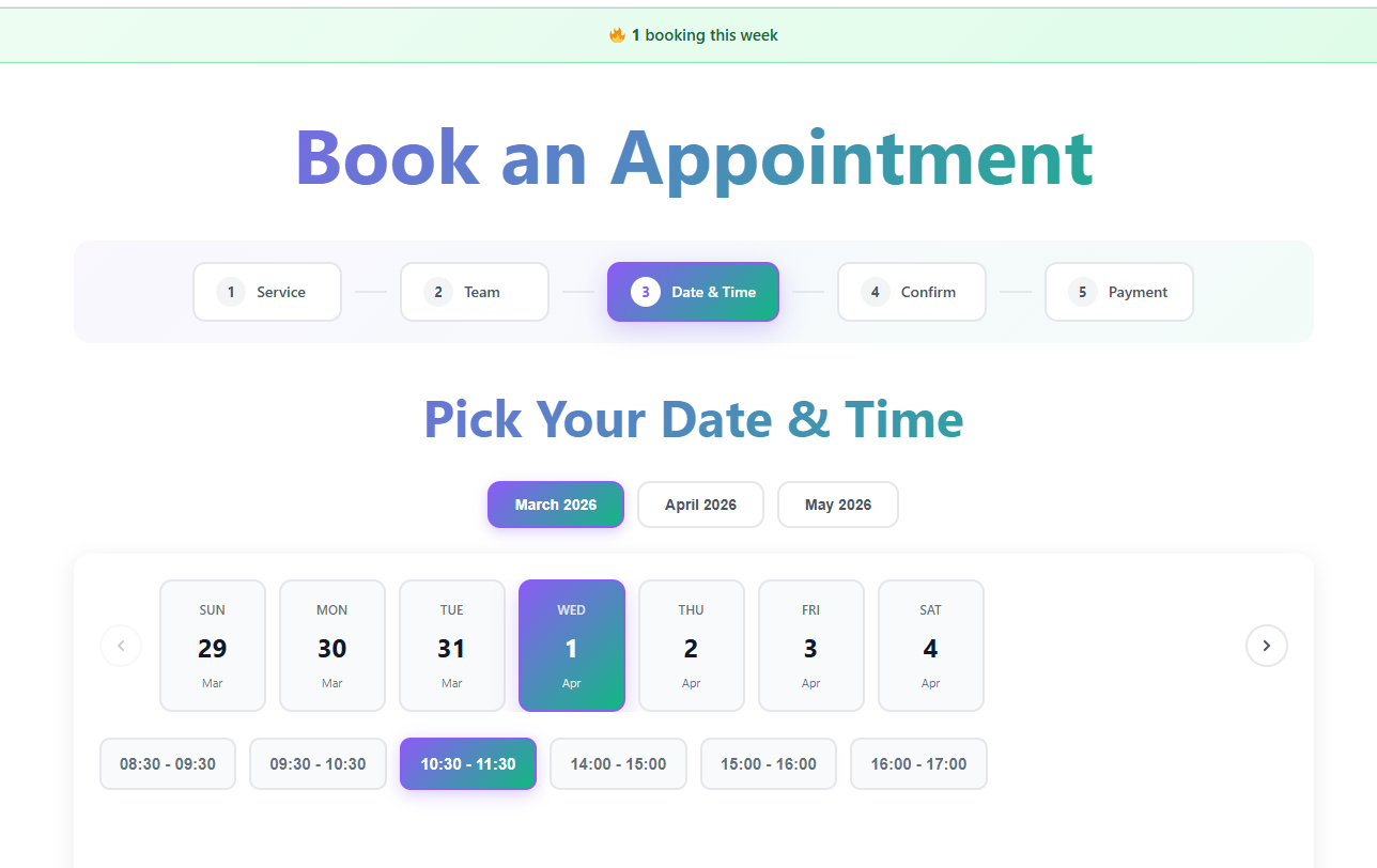 Booking step 3 — date and time