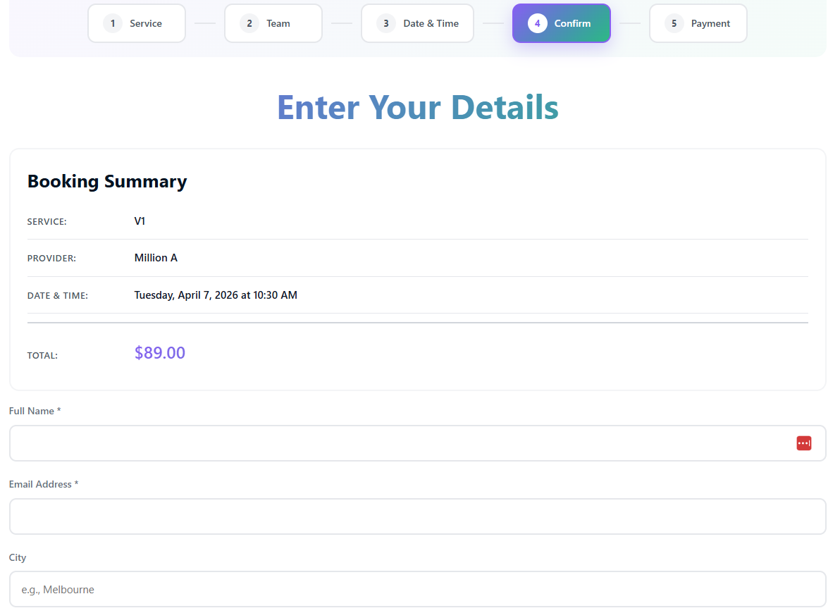 Booking step 4 — confirm details