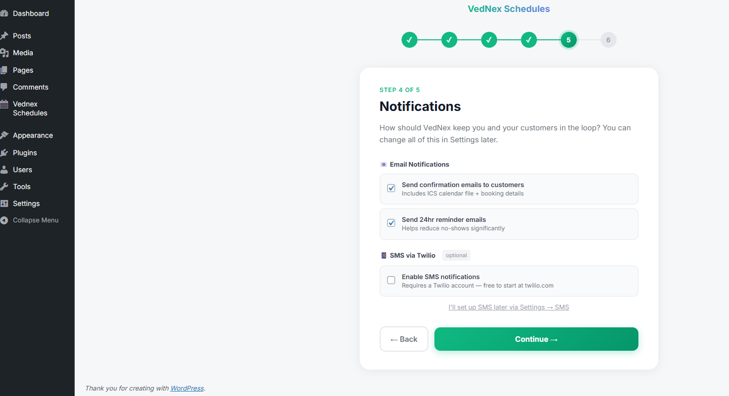 Notifications setup