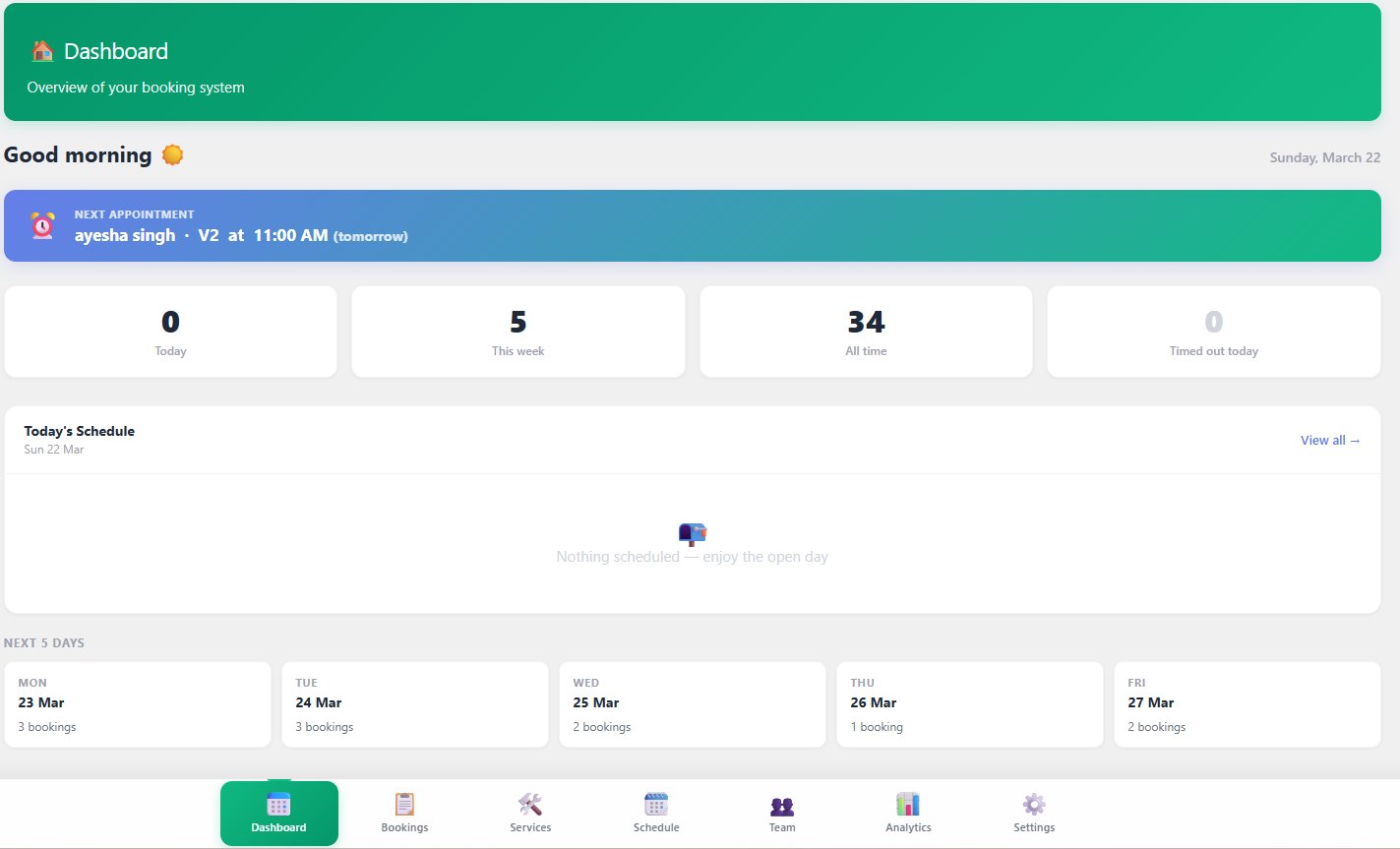 Admin dashboard — next 5 days view